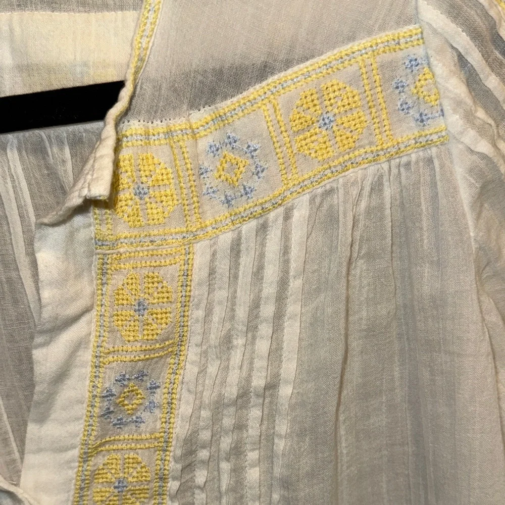 Joie White and Yellow and Blue Embroidered Blouse - Picture 4 of 8